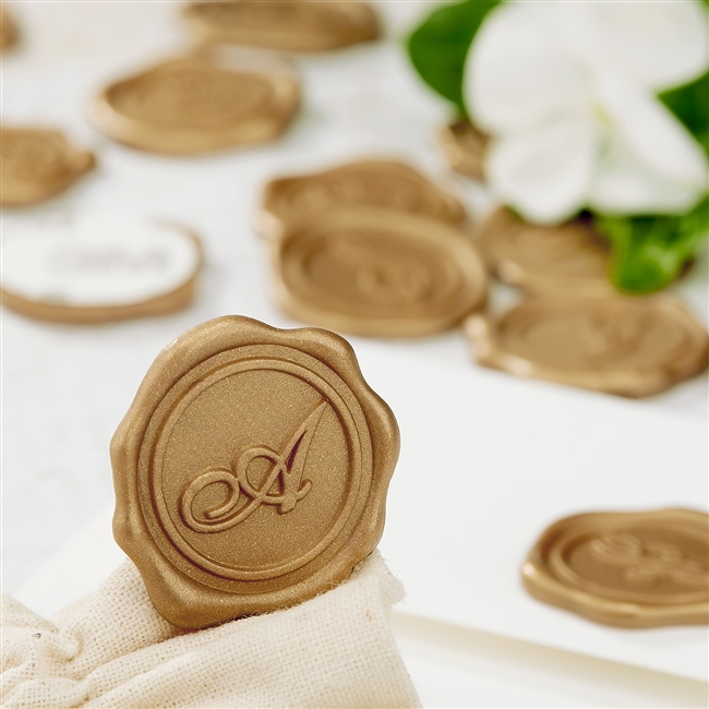 Adhesive Initial Wax Seal Stickers 25PK - 1" Gold