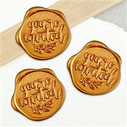 You're Invited Adhesive Wax Seals 25Pk Quick-Ship Stickers - 1" - Classic Gold