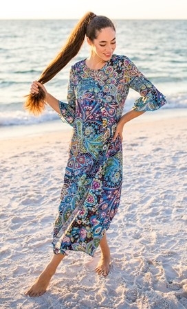 Chiffon Maxi Dress with Ruffle 3/4 sleeves "I'm Hippie"