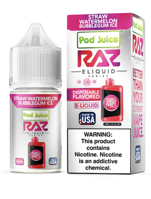 Pod Juice x RAZ Salt Straw Watermelon Bubblegum Ice 30ml E-Juice