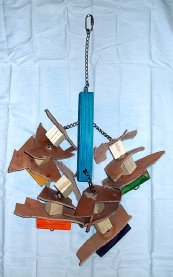 LT-19 Wood support with 12 pieces of leather on chain
