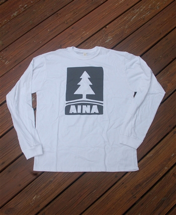 Aina Clothing organic cotton white long sleeve t-shirt with Pine tree
