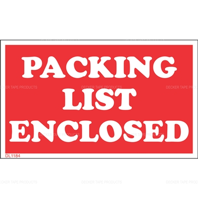DL1184 <br> PACKING LIST ENCLOSED <br> 3" X 5"