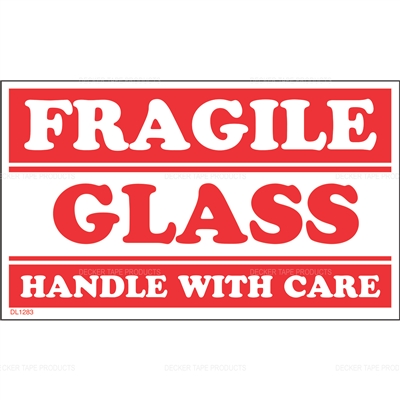 DL1283 <br> FRAGILE GLASS HANDLE WITH CARE <br> 3" X 5"