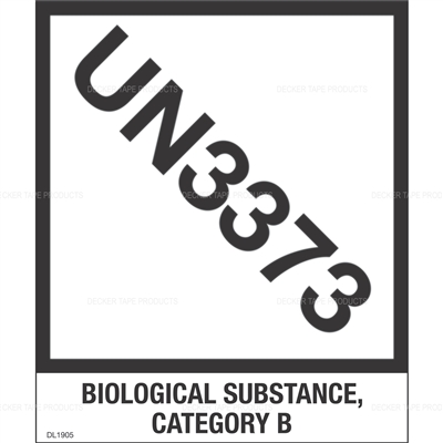 DL1905 <br> UN3373 BIOLOGICAL SUBSTANCE CATEGORY B <br> 4" X 4-3/4"