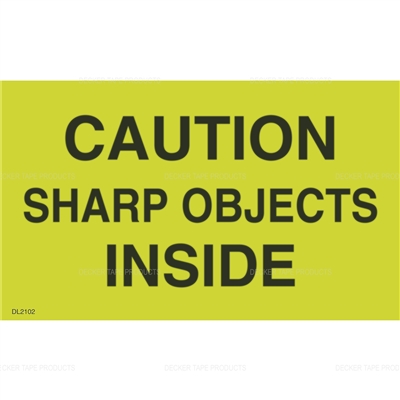 DL2102 <br> CAUTION SHARP OBJECTS INSIDE <br> 3" X 5"