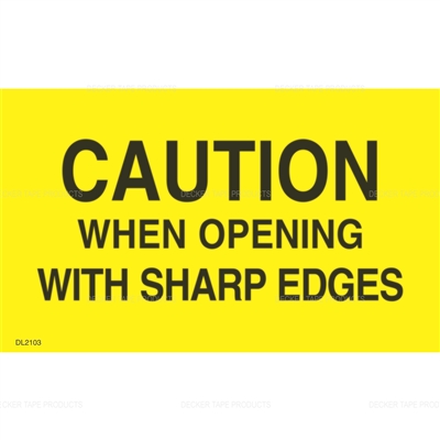DL2103 <br> CAUTION WHEN OPENING WITH SHARP EDGES <br> 3" X 5"