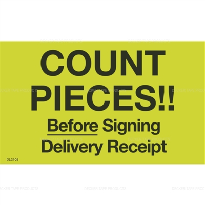 DL2105 <br> COUNT PIECES BEFORE SIGNING <br> 3" X 5"