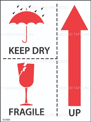 DL4325 <br> KEEP DRY FRAGILE UP <br> 3" X 4"