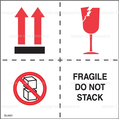DL4501 <br> FRAGILE DO NOT STACK <br> 4" X 4"
