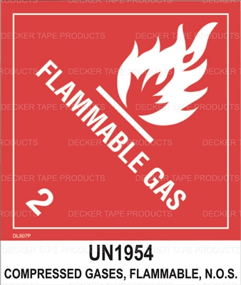 DL507P-1 <br> D.O.T. CLASS 2 FLAMMABLE GAS <br> 4" X 4-3/4"