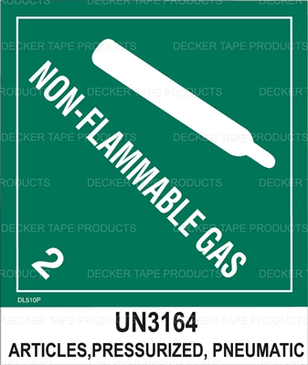 DL510P-3 <br> D.O.T. CLASS 2 NON-FLAMMABLE GAS <br> 4" X 4-3/4"