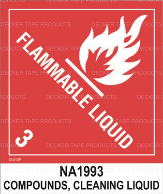 DL512P-1 <br> D.O.T. CLASS 3 FLAMMABLE LIQUID COMPOUNDS <br> 4" X 4-3/4"