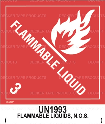 DL512P-2 <br> D.O.T. CLASS 3 FLAMMABLE LIQUID NOS <br> 4" X 4-3/4" 