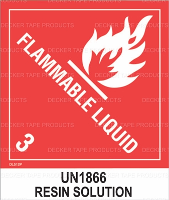 DL512P-8 <br> D.O.T. CLASS 3 FLAMMABLE LIQUID RESIN <br> 4" X 4-3/4"