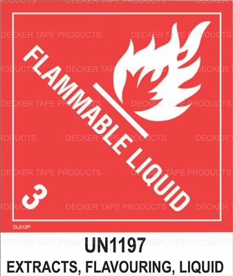 DL512P-C <br> D.O.T. CLASS 3 FLAMMABLE LIQUID EXTRACTS <br> 4" X 4-3/4"