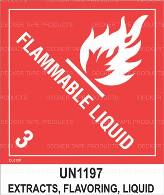 DL512P-D <br> D.O.T. CLASS 3 FLAMMABLE LIQUID EXTRACTS <br> 4" X 4-3/4"