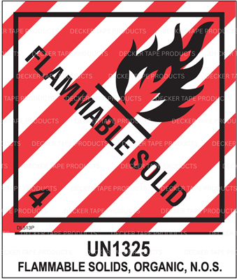 DL513P-1 <br> D.O.T. CLASS 4 FLAMMABLE SOLID N.O.S. <br> 4" X 4-3/4"