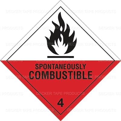 DL5140 <br> D.O.T. CLASS 4 FLAMMABLE SOLID SPONTANEOUSLY COMBUSTIBLE <br> 4" X 4"