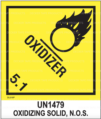 DL516P-1 <br> D.O.T. CLASS 5.1 OXIDIZER <br> 4" X 4-3/4"