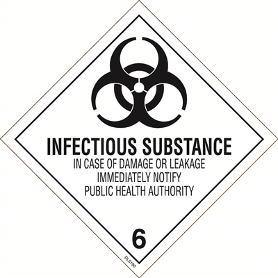 DL5190 <br> D.O.T CLASS 6 INFECTIOUS SUBSTANCE <br> 4" X 4"