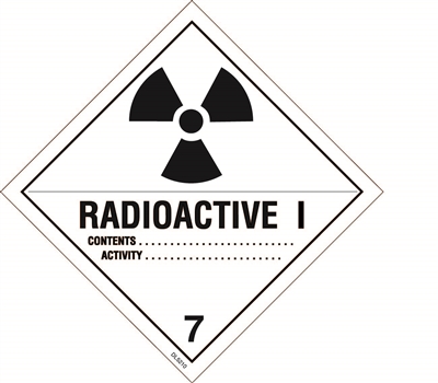 DL5210 <br> D.O.T. CLASS 7 RADIOACTIVE 1 <br> 4" X 4"