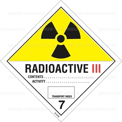 DL5230 <br> D.O.T. CLASS 7 RADIOACTIVE 3 <br> 4" X 4"