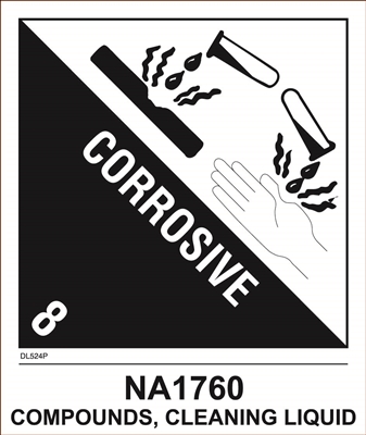 DL524P-1 <br> D.O.T. CLASS 8 CORROSIVE COMPOUNDS <br> 4" X 4-3/4"