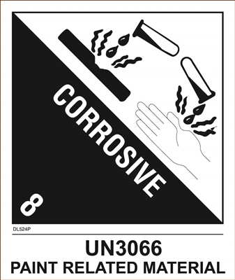 DL524P-3 <br> D.O.T. CLASS 8 CORROSIVE PAINT MATERIAL <br> 4" X 4-3/4"