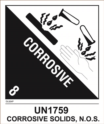 DL524P-4 <br> D.O.T. CLASS 8 CORROSIVE SOLIDS <br> 4" X 4-3/4"