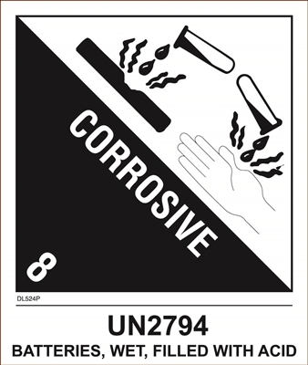 DL524P-5 <br> D.O.T. CLASS 8 CORROSIVE BATTERIES <br> 4" X 4-3/4"