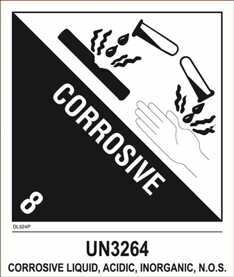 DL524P-6 <br> D.O.T. CLASS 8 CORROSIVE LIQUID ACIDIC, INORGANIC <br> 4" X 4-3/4"