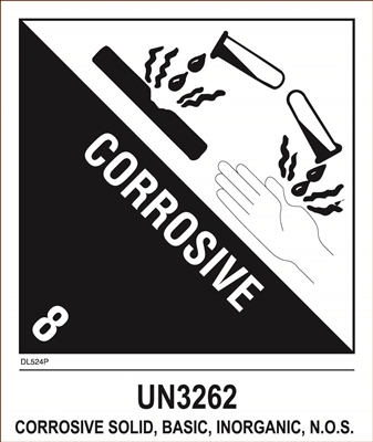 DL524P-9 <br> D.O.T. CLASS 8 CORROSIVE SOLID BASIC, INORGANIC <br>  4" X 4-3/4"