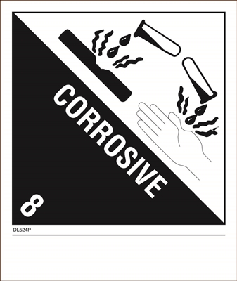 DL524P-B <br> D.O.T. CLASS 8 CORROSIVE <br> 4" X 4-3/4"