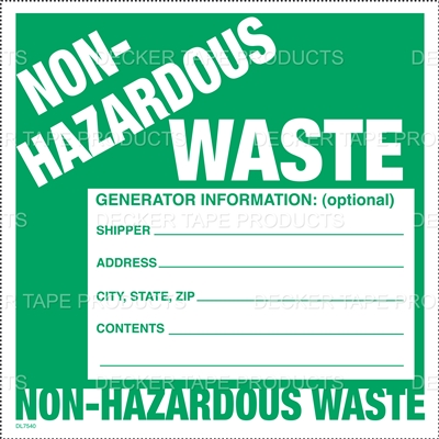 DL7540 <br> NON HAZARDOUS WASTE <br> 6" X 6"
