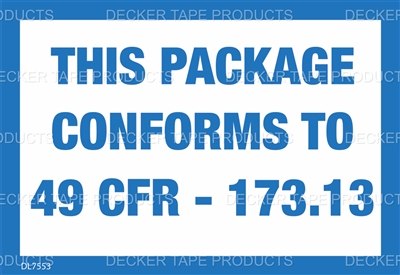 DL7553 <br> PACKAGE CONFORMS TO 49 CFR <br> 4" X 2-3/4"