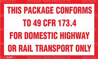 DL7554 <br> PACKAGE CONFORMS TO 49 CFR <br> 3" X 5"