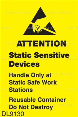 DL9130 <br> ATTENTION STATIC SENSITIVE DEVICES <br> 1" X 1-1/2"