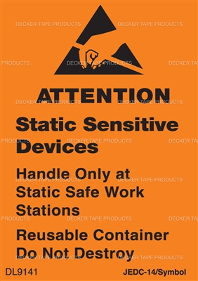DL9141 <br> ATTENTION STATIC SENSITIVE DEVICES - REMOVABLE ADHESIVE <br> 1-3/4" X 2-1/2"