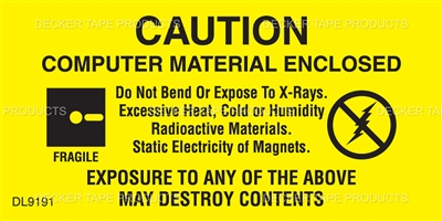 DL9191 <br> CAUTION COMPUTER MATERIAL ENCLOSED <br> 1-1/2" X 3"