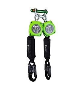 SafeWaze 019-5053 SRD Series Dual Leg 6 foot self retracting web lifeline with aluminum snap hooks, swivel top attachment point and 9013 behind the web bracket