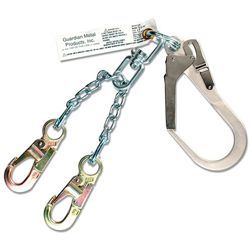 Guardian 01616 24 inch <b> swivel rebar chain assembly </b> with rebar hook on one end and self-locking snaphooks on the other end.
