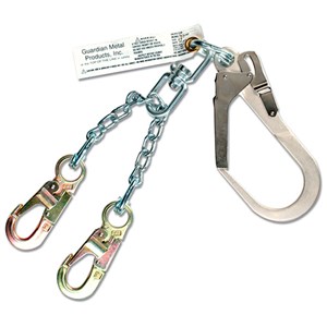 Guardian 01616 24 inch <b> swivel rebar chain assembly </b> with rebar hook on one end and self-locking snaphooks on the other end.