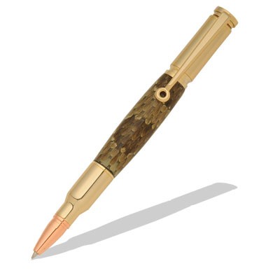 30 Caliber Bullet Cartridge 24kt Gold Twist Pen Kit with Rose Gold Tip  Item #: PKCP3000