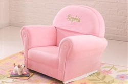 Pink Chenille Upholstered Rocker & Ottoman with Sl