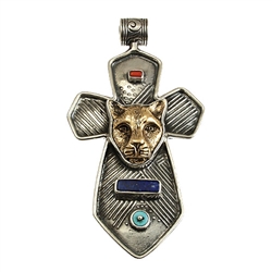 Tabra Talisman Bronze Jaguar Cross Pendant