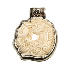 Tabra Chinese Dragon Carved Bone Talisman Pendant