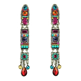 Firefly Long Post Earrings with Rectangle in Multi-color