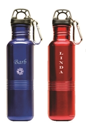 engravable red, blue stainless steel water bottle