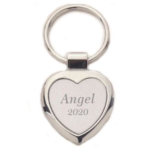 Heart Keychain - Engraved Silver & Matte Silver Key Ring